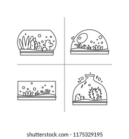 Terrarium icons set. Line vector art