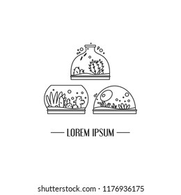 Terrarium icons set. Line vector art