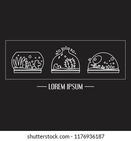 Terrarium icons set. Line vector art