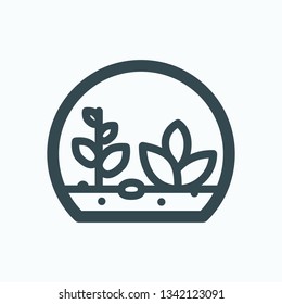 Terrarium isolated icon, terrarium with plants under glass linear vector icon