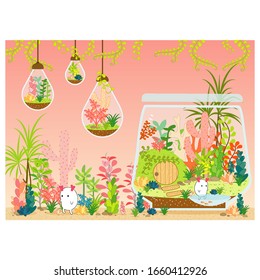 Terrarium plants vector nature illustration