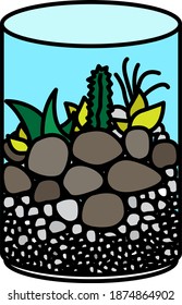 Terrarium with stones and plants icon