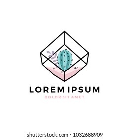 terrarium succulent logo icon cactus geometric hanging glass interior flower plant vector