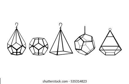 Terrariums set. Vector illustration, eps10. Five terrariums isolated on white background. Succulent plants terrariums.