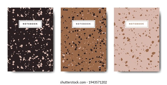 Terrazzo abstract cover page templates. Universal abstract layouts. Applicable for notebooks, planners, brochures, books, catalogs