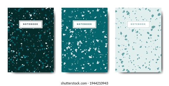 Terrazzo abstract cover page templates. Universal abstract layouts. Applicable for notebooks, planners, brochures, books, catalogs