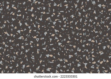 Terrazzo Abstract Pattern. Terrazzo Beige Modern Material. Mosaic Seamless Terazzo Design. Brown Venetian Print Vector Rock Granite Texture. Gray Marble Glass Background. Stone Terrazzo Irregular Art.