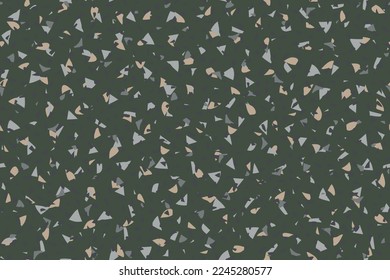 Terrazzo Abstract Pattern. Terrazzo Color Vector Texture. Gray Vector Glass Background. Stone Terrazzo Irregular Art. Marble Rock Italian Texture. Mosaic Seamless Italian Design. Green Venetian Print