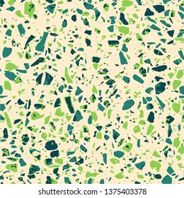 Terrazzo abstract pattern. Flooring green background. Colorful texture of natural stone, granite, quartz, marble, glass. Colored tiles illustration. Modern surface - Vector
