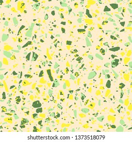 Terrazzo abstract pattern. Flooring yellow background. Texture of colorful natural stone, granite, quartz, marble, glass. Vintage tiles illustration. Modern surface - Vector