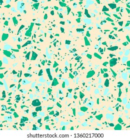 Terrazzo abstract seamless pattern. Flooring cyan background. Colorful texture of natural stone, granite, quartz, marble, glass. Colored tiles illustration. Modern surface - Vector