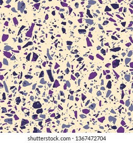 Terrazzo abstract seamless pattern. Flooring bright background. Colorful texture of natural stone, granite, quartz, marble, glass. Vintage tiles illustration. Modern surface - Vector