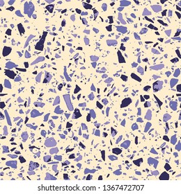 Terrazzo abstract seamless pattern. Flooring purple background. Bright texture of colorful natural stone, granite, quartz, marble, glass. Vintage tiles illustration. Modern surface - Vector