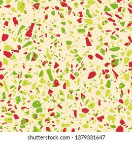 Terrazzo abstract seamless pattern. Flooring bright background. Colorful texture of natural stone, granite, quartz, marble, glass. Vintage tiles illustration. Modern surface - Vector