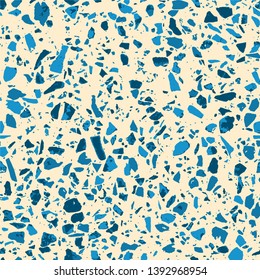 Terrazzo abstract seamless pattern. Flooring blue background. Pastel texture of colorful natural stone, granite, quartz, marble, glass. Colored tiles illustration. Modern surface - Vector