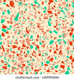 Terrazzo abstract seamless pattern. Flooring bright background. Colorful texture of natural stone, granite, quartz, marble, glass. Vintage tiles illustration. Modern surface - Vector