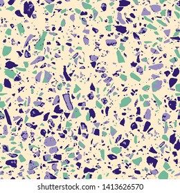 Terrazzo abstract seamless pattern. Flooring bright background. Colorful texture of natural stone, granite, quartz, marble, glass. Vintage tiles illustration. Modern surface - Vector