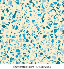 Terrazzo abstract seamless pattern. Flooring blue background. Pastel texture of colorful natural stone, granite, quartz, marble, glass. Colored tiles illustration. Modern surface - Vector