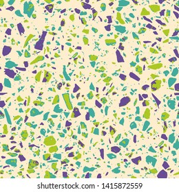 Terrazzo abstract seamless pattern. Flooring bright background. Colorful texture of natural stone, granite, quartz, marble, glass. Vintage tiles illustration. Modern surface - Vector