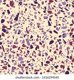 Terrazzo abstract seamless pattern. Flooring bright background. Colorful texture of natural stone, granite, quartz, marble, glass. Vintage tiles illustration. Modern surface - Vector