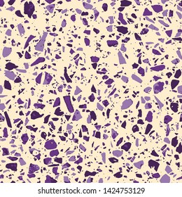 Terrazzo abstract seamless pattern. Flooring purple background. Bright texture of colorful natural stone, granite, quartz, marble, glass. Vintage tiles illustration. Modern surface - Vector