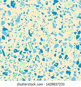 Terrazzo abstract seamless pattern. Flooring blue background. Pastel texture of colorful natural stone, granite, quartz, marble, glass. Colored tiles illustration. Modern surface - Vector