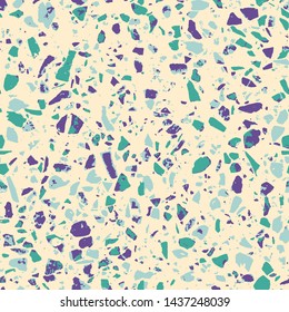 Terrazzo abstract seamless pattern. Flooring bright background. Colorful texture of natural stone, granite, quartz, marble, glass. Vintage tiles illustration. Modern surface - Vector