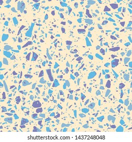 Terrazzo abstract seamless pattern. Flooring blue background. Pastel texture of colorful natural stone, granite, quartz, marble, glass. Colored tiles illustration. Modern surface - Vector