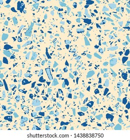 Terrazzo abstract seamless pattern. Flooring blue background. Pastel texture of colorful natural stone, granite, quartz, marble, glass. Colored tiles illustration. Modern surface - Vector