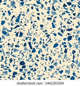 Terrazzo abstract seamless pattern. Flooring blue background. Pastel texture of colorful natural stone, granite, quartz, marble, glass. Colored tiles illustration. Modern surface - Vector