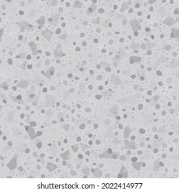 Terrazzo Abstract Seamless Pattern. Gray Vector Floor Background. Terrazzo Stone Vector Texture. Mosaic Rock Granite Texture. Marble Venetian Terazzo Design. Glass Interior Irregular Print. Stone Art