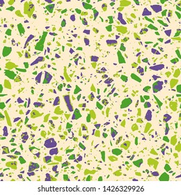 Terrazzo abstract seamless pattern. Pastel texture of colorful natural stone, granite, quartz, marble, glass. Flooring beige background. Colored tiles illustration. Modern surface - Vector