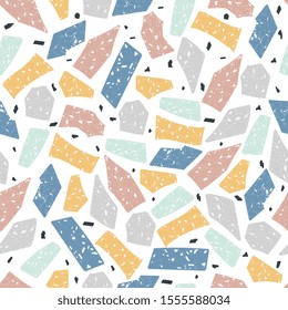 Terrazzo abstract texture of marble floor and wall surface seamless pattern, vector illustration background. Trendy terrazzo stone print design in bright fashion colors.