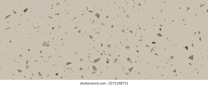 Terrazzo background with beige background, featuring scattered brown chips. Speckled textured background. Beige background. Minimal terrazzo pattern.