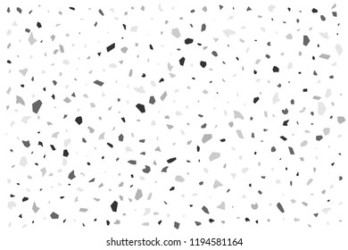 Terrazzo background. Decorative backdrop with granite mosaic texture. Black and grey quarts elements.