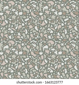 Terrazzo background texture. Vector seamless pattern. Green natural stone, glass, quartz, concrete, marble. Classic italian type of floor. Terrazzo design.