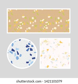Terrazzo blue brown yellow setpattern design. Abstract background pastel color wallpaper vector.