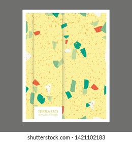 Terrazzo 
bright yellow poster pattern design. Abstract background pastel color wallpaper vector.