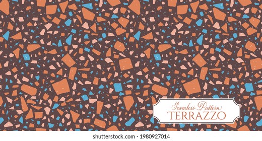 Tapa de suelo de baldosas rotas Terrazzo, fondo abstracto vectorial con piezas de mosaico caótico, compuesto de piedra natural, mármol, vidrio y imitaciones de hormigón.