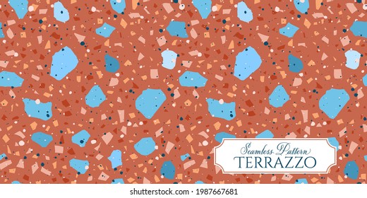 Terrazzo broken tile floor texture seamless pattern, vector abstract background with chaotic mosaic pieces, composed of natural stone, marble, glass and concrete imitations.