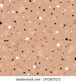Terrazzo brown pattern with black and white spots in trendy style. Stone background