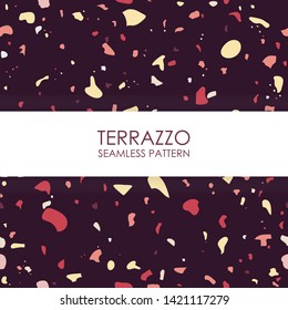 Terrazzo burgundy seamless pattern design. Abstract background pastel color wallpaper vector.