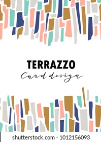 Terrazzo card template. Vector abstract background with chaotic stains. Collage design. Vector illustration.