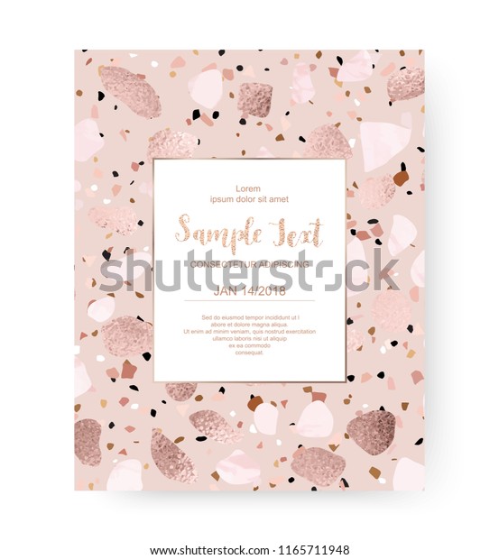 Terrazzo Celebration Invitation Card Rose Gold Stock Vector (Royalty ...