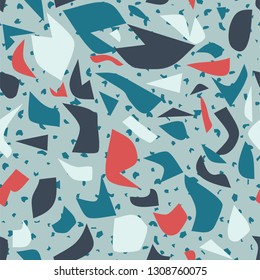Terrazzo colorful seamless pattern Abstract repeat background Art design for textile print, tile, wallpaper, ceramic, branding conept, home decor Grey, black marble texture Vector vintage illustration