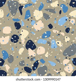 Terrazzo colorful seamless pattern Abstract repeat background Art design for textile print, tile, wallpaper, ceramic, branding conept, home decor Grey, black marble texture Vector vintage illustration