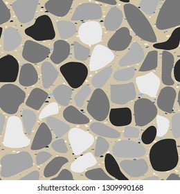 Terrazzo colorful seamless pattern Abstract repeat background Art design for textile print, tile, wallpaper, ceramic, branding conept, home decor Grey, black marble texture Vector vintage illustration