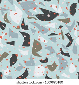Terrazzo colorful seamless pattern Abstract repeat background Art design for textile print, tile, wallpaper, ceramic, branding conept, home decor Grey, black marble texture Vector vintage illustration