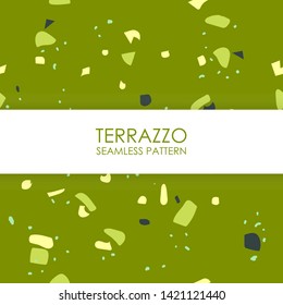 Terrazzo dark green seamless pattern design. Abstract background pastel color wallpaper vector.