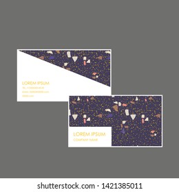 Terrazzo dark violet business card pattern design. Abstract background pastel color wallpaper vector.